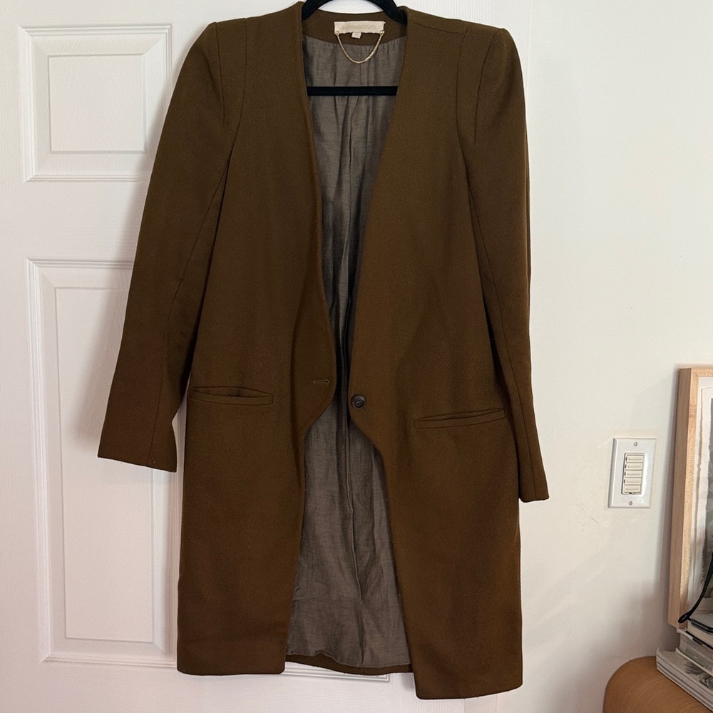 Vanessa Bruno Olive Green Longline Collarless Trench Coat